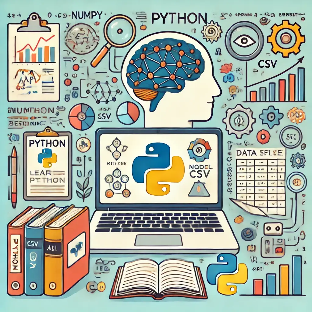 Imagen generada con inteligencia artificial: El ecosistema de Python con aprendizaje automático, datos y código